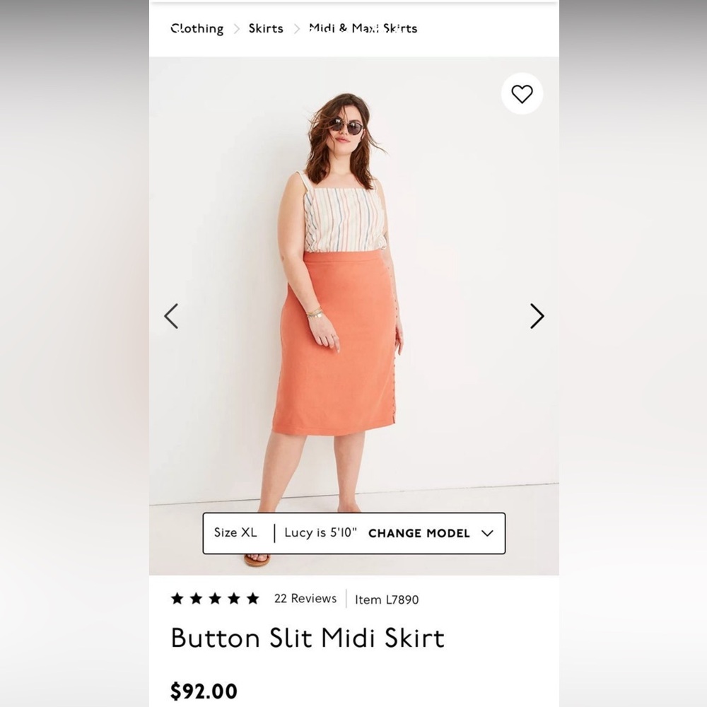 Madewell Coral Midi Skirt with Slit